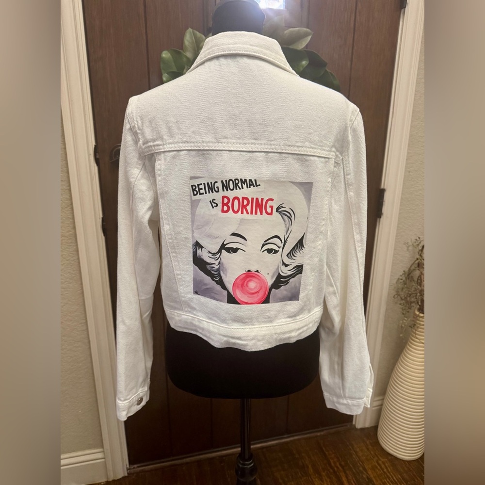 Being Normal is Boring White Denim Jacket